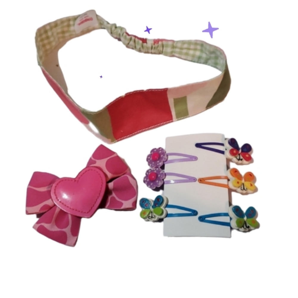 Gymboree tulip headband, giraffe pony vintage butterfly barrettes